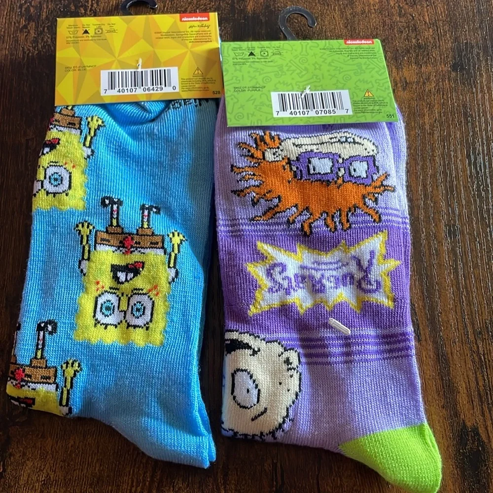 Nickelodeon Men’s Crew Socks Shoe Size 6-12 Sponge Bob Square Pants and Rugrats